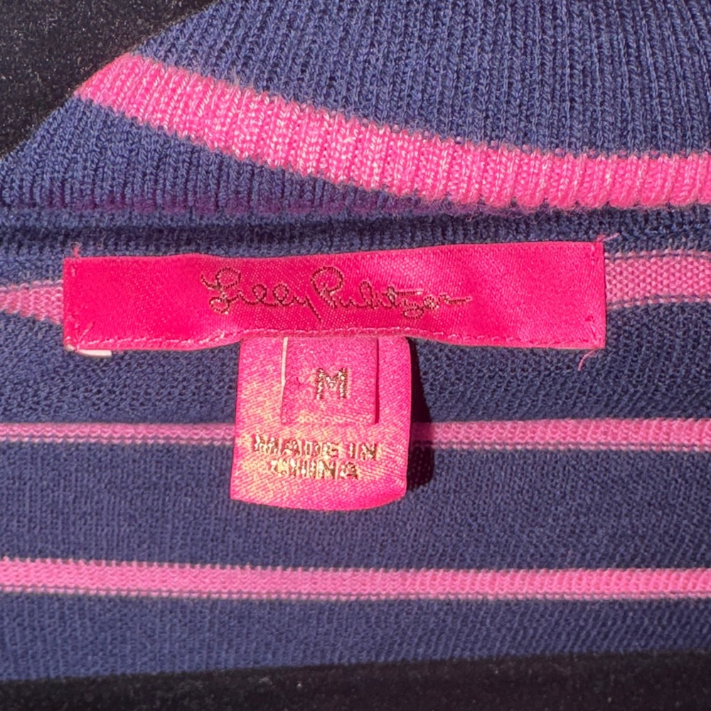 Lilly Pulitzer Navy and Pink‎ Striped Sweater M - Picture 2 of 10
